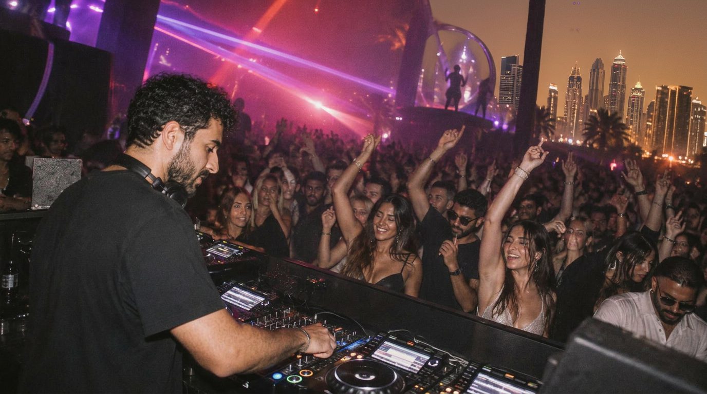 Packed Dubai venue with DJ
